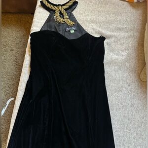 Bari-Jay Black velvet Dress with Gold Details neck choker.  Vintage size 10.